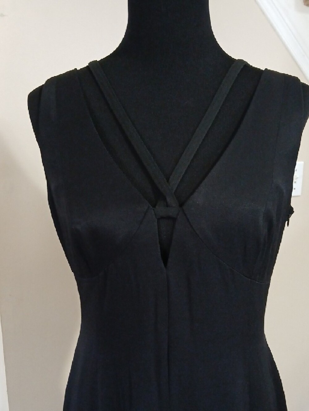 Vintage Joseph Ribkoff Black Sleeveless Midi Dress with V-Detail - Picture 2 of 16